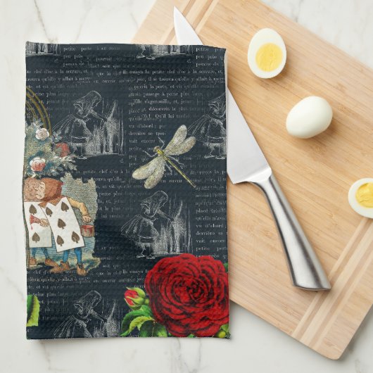 Alice Wonderland Rozen Kaarten Literary Blue Towel Theedoek (Quarter Fold)