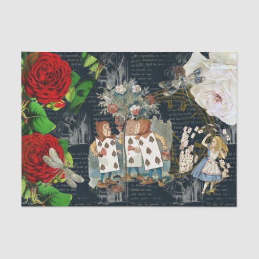 Alice Wonderland Rozen Kaarten Literary Tissue Pap Tissuepapier (Voorkant)