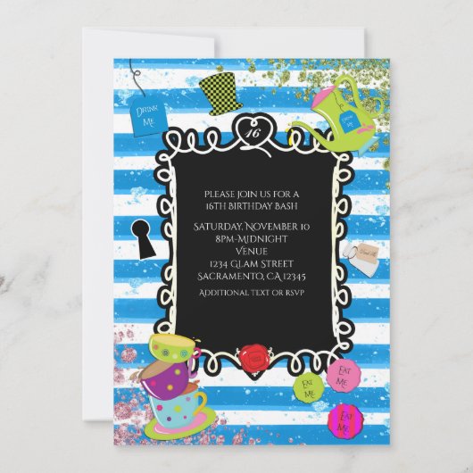 Alice Wonderland Tea Party Hart Lijst Uitnodiginge Kaart (Achterkant)