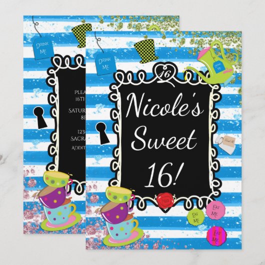 Alice Wonderland Tea Party Hart Lijst Uitnodiginge Kaart (Voorkant / Achterkant)