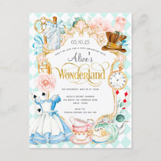 Alice wonderland theepartij meisje verjaardagsuitn uitnodiging briefkaart