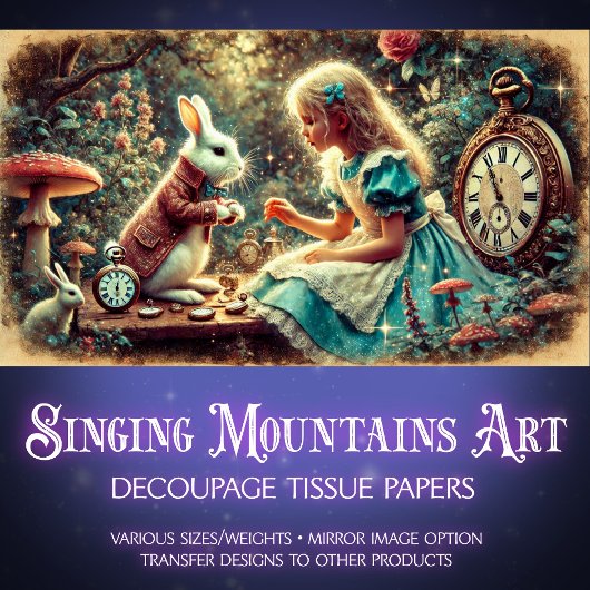 Alice Wonderland Tijdwaarnemende Schatten Decoupag Tissuepapier