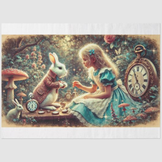 Alice Wonderland Tijdwaarneming Schatten Decoupage Tissuepapier (Voorkant)