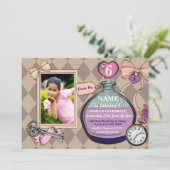 Alice Wonderland verjaardagsfoto uitnodiging (Staand voorkant)