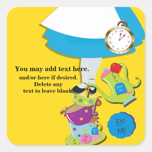 Alice Wonderland Whimsical Tea Cups Geel Party Vierkante Sticker (Voorkant)