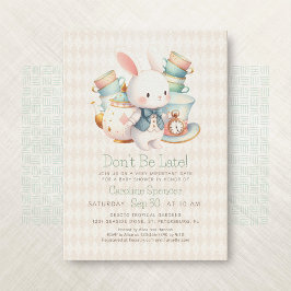 Alice Wonderland White Rabbit Baby shower Kaart