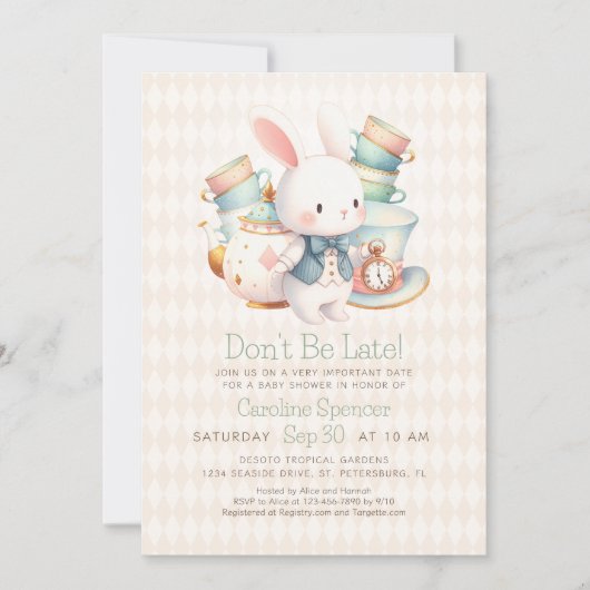Alice Wonderland White Rabbit Baby shower Kaart (Voorkant)