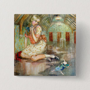 Alice wordt te groot voor het huis in Wonderland Vierkante Button 5,1 Cm