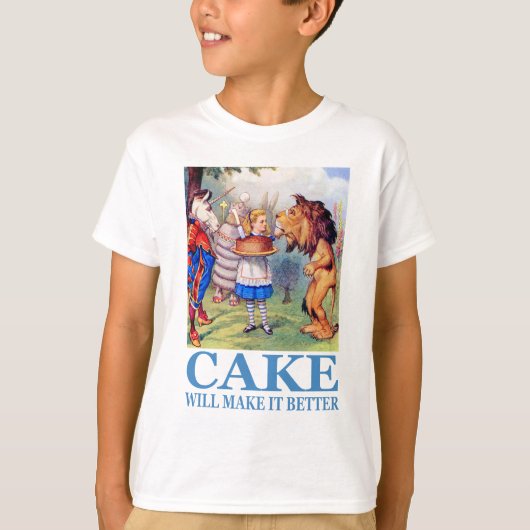 ALICE ZEGT: "CAKE ZAL HET BETER MAKEN" T-SHIRT (Voorkant)