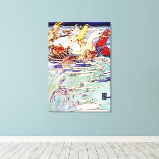 Alice Zwemmen In het zwembad van Tranen in Wonderl Canvas Afdruk (Insitu (Houten vloer))