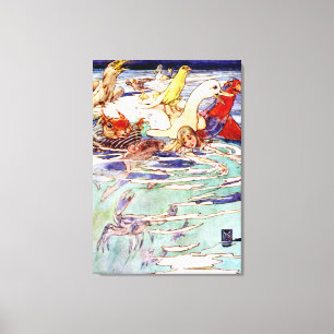 Alice zwemt in de pool van tranen in Wonderland Canvas Afdruk