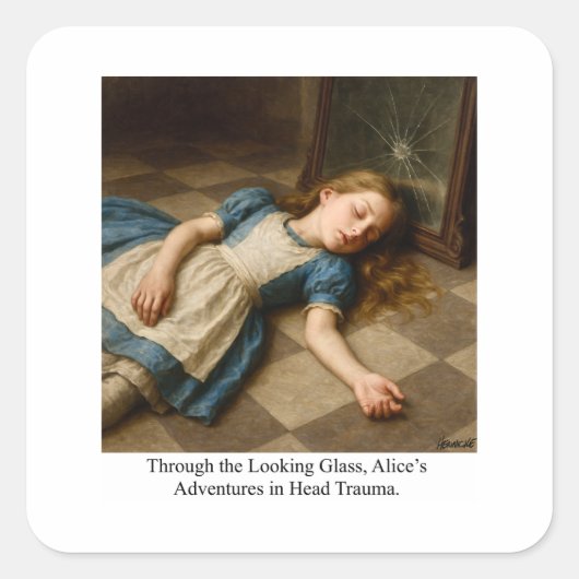 Alice's avonturen in hoofdletsel vierkante sticker (Voorkant)