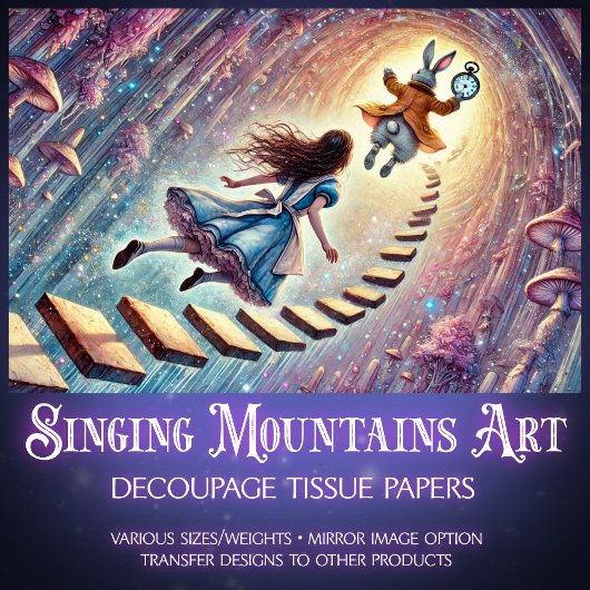 Alice's Enchanted Wonderland Descent  Decoupage Tissuepapier