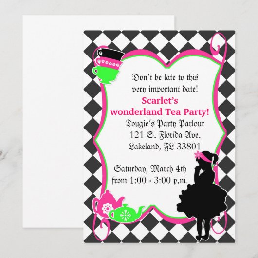 Alice's Mad Tea Party nodigt uit Kaart (Voorkant / Achterkant)