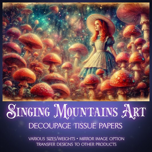 Alice's Mushroom Forest Adventure Decoupage Tissuepapier