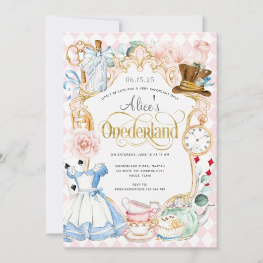 Alice's Onederland-gekke-hattertheeparty Kaart (Voorkant)