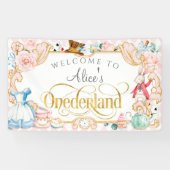 Alice's Onederland meisje 1 verjaardag roze achter Spandoek (Horizontaal)