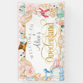 Alice's Onederland meisje 1 verjaardag roze achter Spandoek (Verticaal)