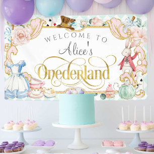 Alice's Onederland meisje eerste verjaardag Spandoek
