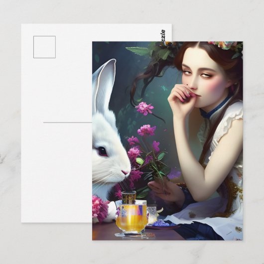 Alices Tea Party Met Het Konijn Briefkaart (Voorkant / Achterkant)
