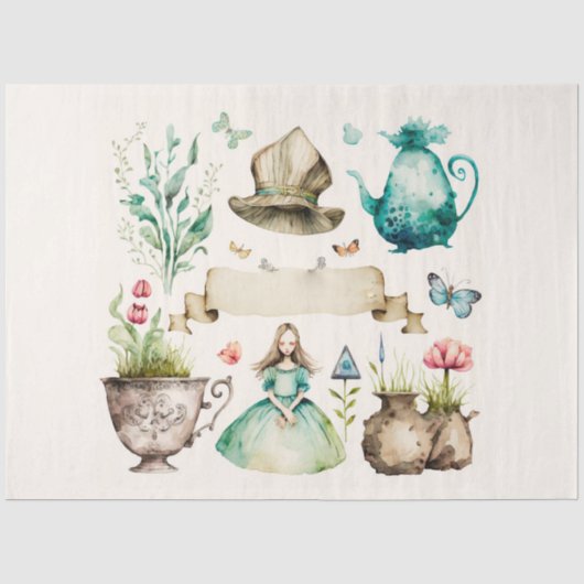 Alice's Thee Feest Serie Ontwerp 1 Tissuepapier (Voorkant)