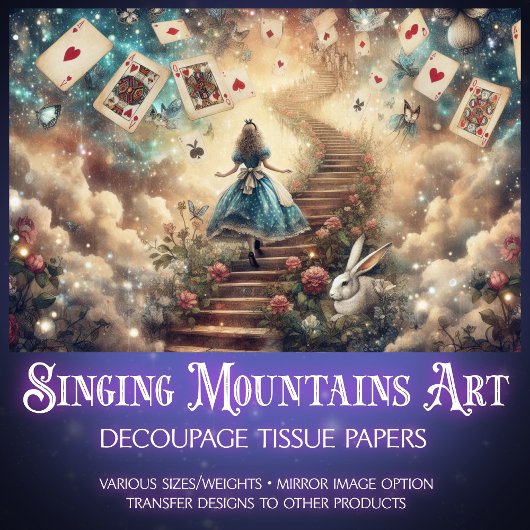 Alice's Whimsical Castle In The Clouds Decoupage Tissuepapier