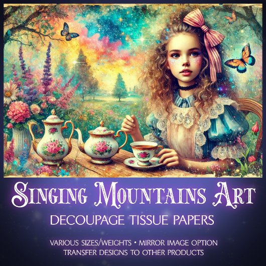 Alice's Whimsical Watercolor Tea Time Decoupage Tissuepapier