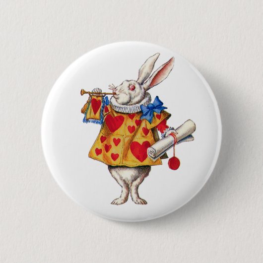 ALICE'S WHITE RABBIT IN WONDERLAND RONDE BUTTON 5,7 CM (Voorkant)
