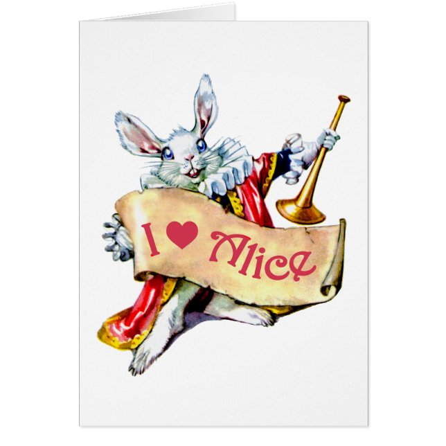 Alice's witte konijn zegt: "Ik hou van Alice" (Voorkant)