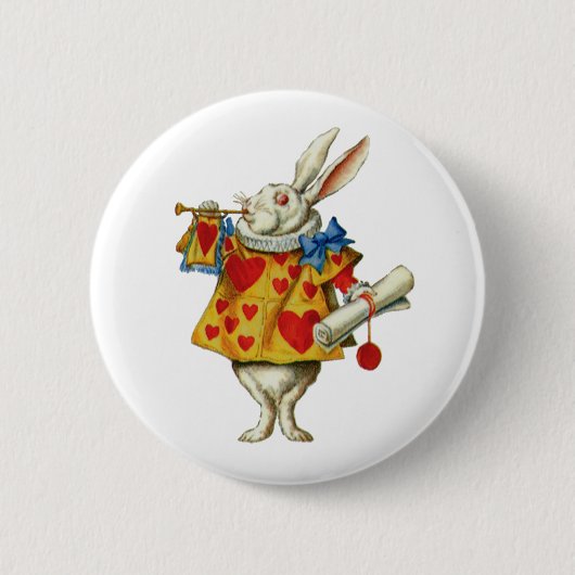 ALICE'S WITTE RABBIT RONDE BUTTON 5,7 CM (Voorkant)