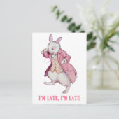ALICE'S WITTE RABBIT ZEGT: "IK BEN LAAT, IK BEN LA BRIEFKAART (Staand voorkant)