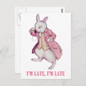 ALICE'S WITTE RABBIT ZEGT: "IK BEN LAAT, IK BEN LA BRIEFKAART (Voorkant / Achterkant)