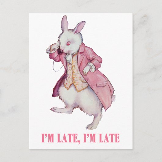 ALICE'S WITTE RABBIT ZEGT: "IK BEN LAAT, IK BEN LA BRIEFKAART (Voorkant)