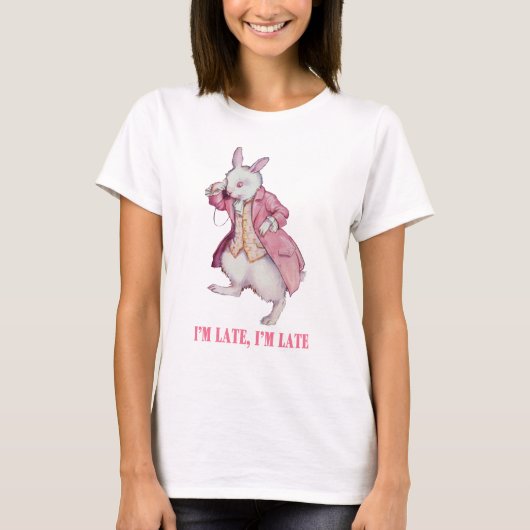 ALICE'S WITTE RABBIT ZEGT: "IK BEN LAAT, IK BEN LA T-SHIRT (Voorkant)