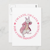 ALICE'S WITTE RABBIT ZEGT: IK BEN TE LAAT, IK BEN BRIEFKAART (Voorkant / Achterkant)