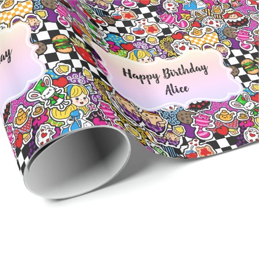 Alice's Wonderland Mad Hatter Tea Party INVITE Cadeaupapier (Rol Hoek)