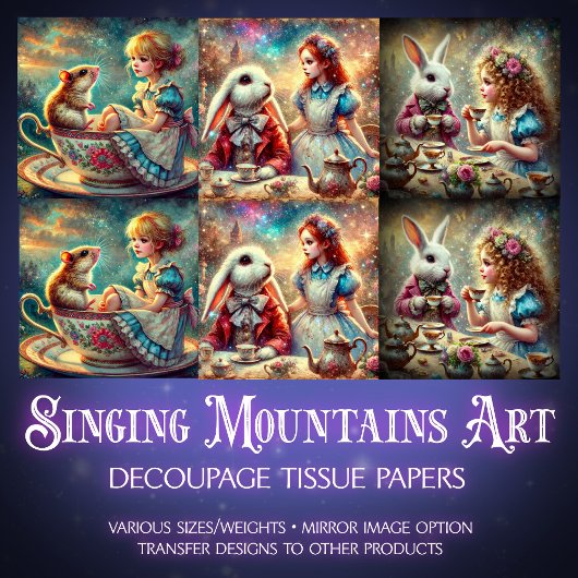 Alice's Wonderland Teatime Adventures Decoupage Tissuepapier