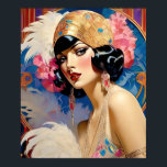 Alicia An Art Deco Flapper Poster<br><div class="desc">Alicia Een Art Deco vrouw, ze is gekleed in goud met bungelende oorbellen. Ze heeft veren en bloemen die haar pet verfraaien. Ze houdt ook veren vast. Gouden kettingen zijn om haar nek die overeenkomen met het goud in haar jurk. Ze ziet eruit alsof ze op weg is naar een...</div>