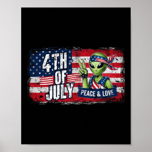 Alien 4 juli Amerikaanse vlag UFO Poster (Voorkant)
