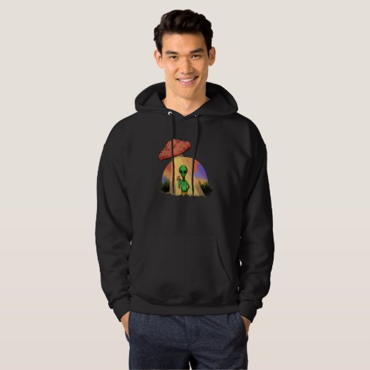 Alien Abducted UFO Mushroom Psychedelic Trippy Out Hoodie (Voorkant volledig)