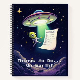 Alien Abductie Checklist Whimsical Retro Sci-Fi Notitieboek