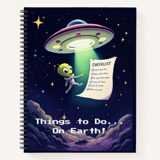 Alien Abductie Checklist | Whimsical Retro Sci-Fi Notitieboek (Voorkant)