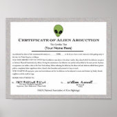 Alien Abductiecertificaat Poster (Voorkant)