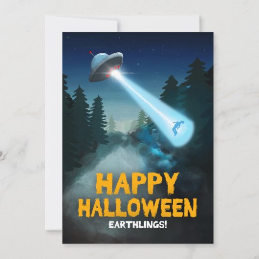 Alien Abduction and Happy Halloween Earthlings Kaart (Voorkant)