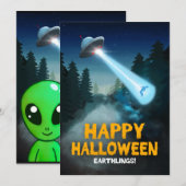 Alien Abduction and Happy Halloween Earthlings Kaart (Voorkant / Achterkant)