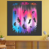 Alien Abduction Cat Flying Saucer Funny UFO Canvas Afdruk (Insitu (Woonkamer))