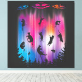 Alien Abduction Cat Flying Saucer Funny UFO Canvas Afdruk (Insitu (Houten vloer))