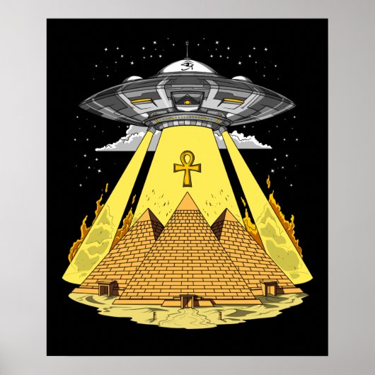Alien Abduction Egyptian Pyramids Ancient UFO Poster (Voorkant)