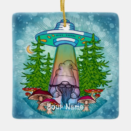 Alien abduction gnome keramisch ornament (Voorkant)