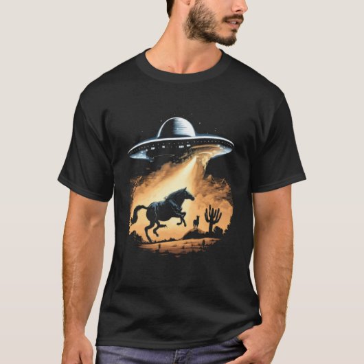 Alien Abduction Horse UFO Spaceship Extraterrestri T-shirt (Voorkant)